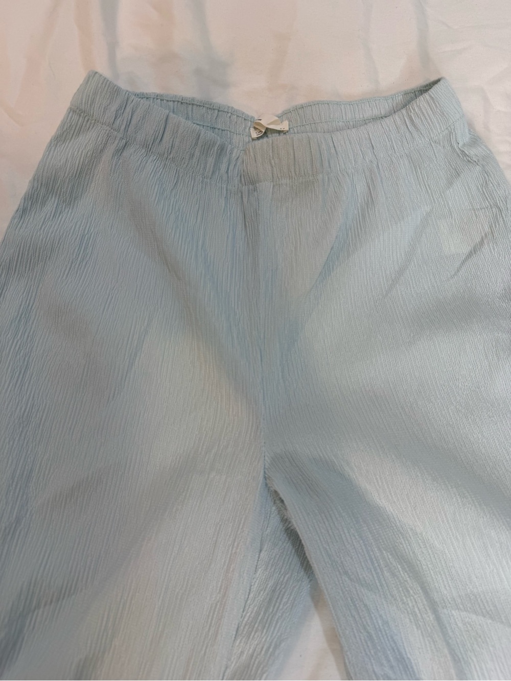 Oak + Fort Light Blue Crinkle Wide Leg Pants Semi Sheer - Picture 6 of 12